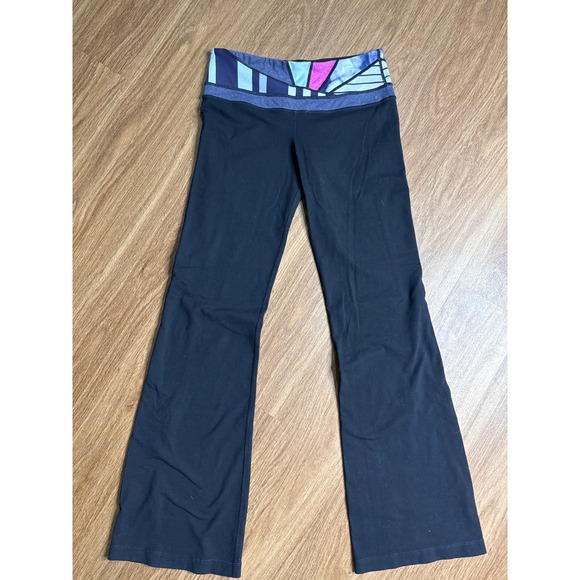 Lululemon Pants - Lululemon Flare Yoga Pants Black Multi Color Geometric Waistband Size 6